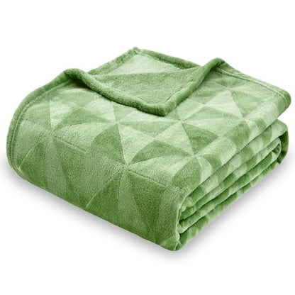 Triangle Textured Flannel Fleece Throw Blanket, Super Soft Lightweight Cozy Warm Plush Blanket for Bed Couch Sofa, 50 x 60 Inches, Sage Green - color: Sage Green, size: 50x60 IN