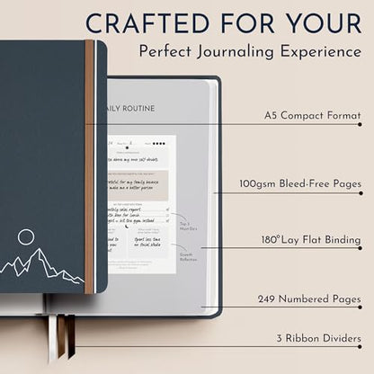 Premium Gratitude Journal for Men – 6 Month Guided Daily Prompts, Habit Tracker – Hardcover, 249 Pages, Lay Flat, 100gsm Paper – Mens Mindfulness Gifts, Mental Health, Self Mastery, Gift Boxed - color: Men - Gray