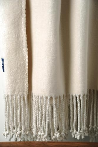 Fringed Mulberry Silk Throw Blanket for Sofa (Whisper White)