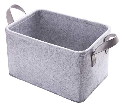 Minoisome Collapsible Storage Basket with Carry Handles Felt Fabric Storage Bin Durable Organizer for Gift Toys Shoes Clothes Towels Nursery Home Laundry Office Decorative Organizing Box(Light Grey) - color: Pu-light Grey, size: 13.9L×9.6W×8.2H