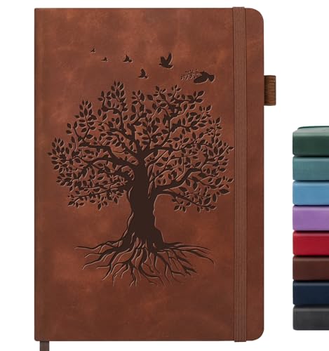 Lined Journal Notebook for Women Men, A5 Hardcover Leather Journals for Writing, 200 Pages Thick Paper, Daily Journal Notebook for Work, School, Note Taking, Business, Travel, College Ruled - color: A-Tree-Brown, size: 1 Pack-A5