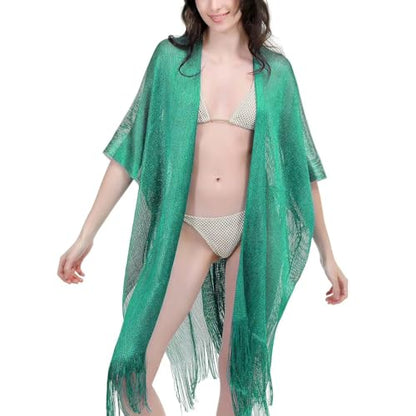 Sparkle Metallic Evening Shawls for Women formal Party Dresses Beach Travel Cardigan Shawl Wrap for Swimsuit - color: Teal Green