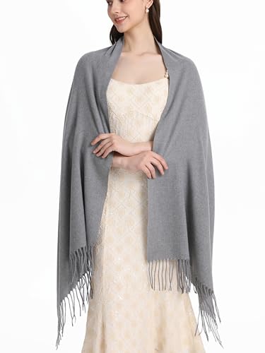 Pashmina Shawl and Wraps for Evening Dresses Resemble Cashmere Scarf for Women Wedding Winter Warm Shawls - color: Gray