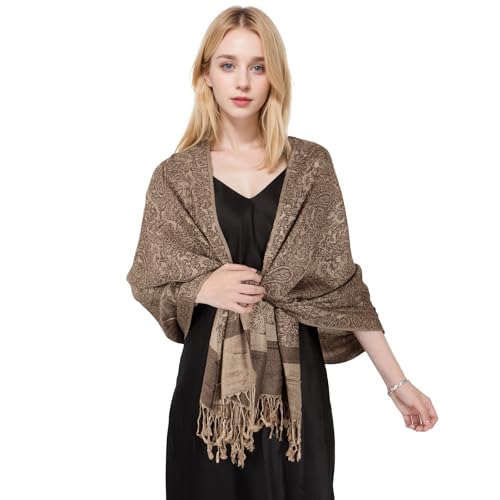 MUQU Women Pashmina Shawls and Wraps Scarf Soft Silky Reversible Paisley Scarves Shawl for Women - color: Coffee-c