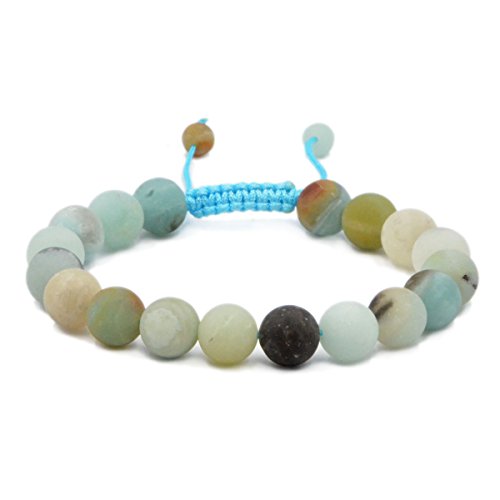 AD Beads Natural 10mm Gemstone Bracelets Healing Power Crystal Macrame Adjustable 7-9 Inch - color: Matte Amazonite