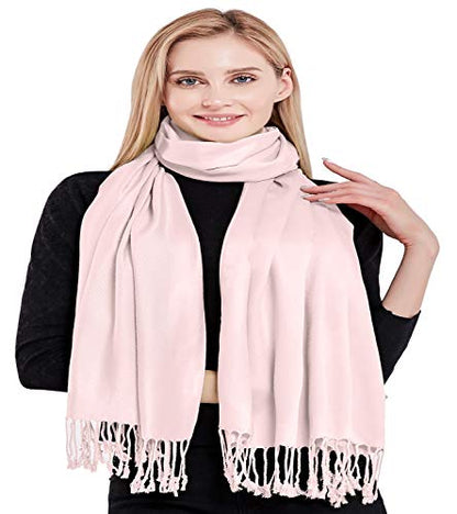 CJ Apparel Solid Color Tassels Design Nepalese Shawl Scarf Wrap Stole Throw Head Wrap Pashmina Gift Hand Made in Nepal New - color: Baby Pink