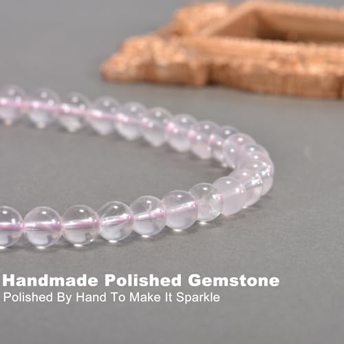 14in Agate Wrap Bracelet for Women Men Natural Round Beaded Agates Stone Healing Stretch Bracelets Elastic Handmade Polished Gemstone Beads Bracelet - color: Pink Quartz, size: 8mm Beads
