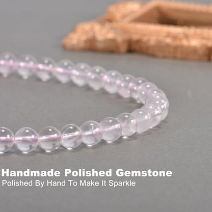 14in Agate Wrap Bracelet for Women Men Natural Round Beaded Agates Stone Healing Stretch Bracelets Elastic Handmade Polished Gemstone Beads Bracelet - color: Pink Quartz, size: 8mm Beads