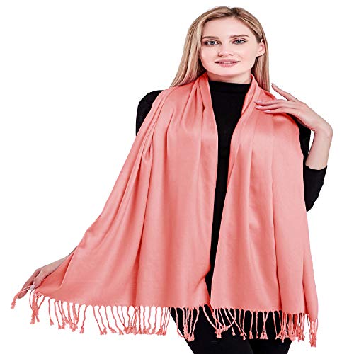 CJ Apparel Solid Color Tassels Design Nepalese Shawl Scarf Wrap Stole Throw Head Wrap Pashmina Gift Hand Made in Nepal New - color: French Rose Pink # 708