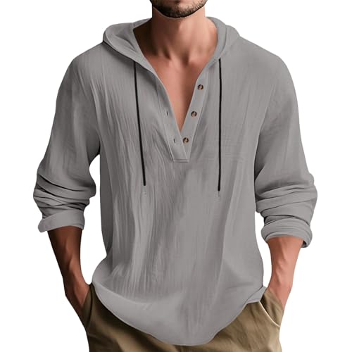 Hoodie Shirts for Men Business Pullover Drawstring Plus Size Button Down Beach Workout Casual Hippie Summer Tops - color: Grey, size: Medium