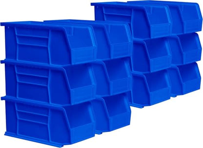 Akro-Mils 30230 AkroBins Plastic Storage Bins, Space-Saving Stackable Bins for Garage, Pantry, Craft Organization, 10.5 "L x 5.5 "W x 5"H, Blue, 12-Pack - color: Blue