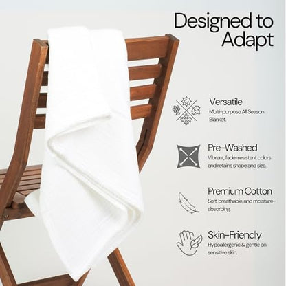 Salt Earth 100% Cotton Muslin Throw Blanket Gauze Blanket 50"X70" Throw 4 Layered for Couch, Bed, Living Room,Lightweight & All Season Blankets & Throws, Easy to wash, Nature & Skin Friendly(White) - color: White, size: 50"X70" Large Throw