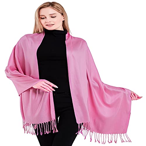 CJ Apparel Solid Color Tassels Design Nepalese Shawl Scarf Wrap Stole Throw Head Wrap Pashmina Gift Hand Made in Nepal New - color: Pink