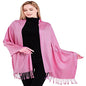 CJ Apparel Solid Color Tassels Design Nepalese Shawl Scarf Wrap Stole Throw Head Wrap Pashmina Gift Hand Made in Nepal New - color: Pink