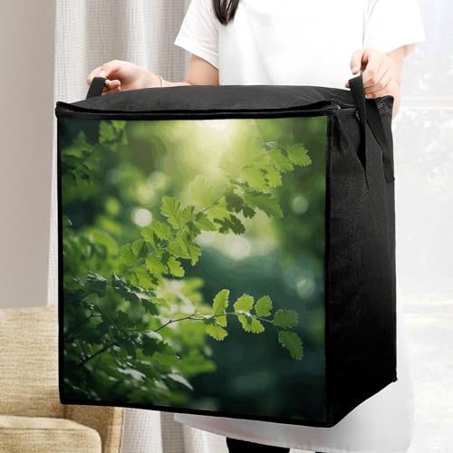 Green Tree Background Storage Bag Portable Closet Organizer Storage Bags Quilt Storage Bags with Zippered Breathable Storage Bag with Carry Handles for Blanket Pillow Bedding