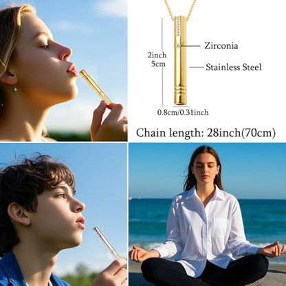 GulCean Breathing Necklace for Anxiety & Stress Relief - Meditation & Relaxation Tool for Mindful Breathing - Heart Wing Zirconia Design Stainless Steel Breathing Necklace for Women Men