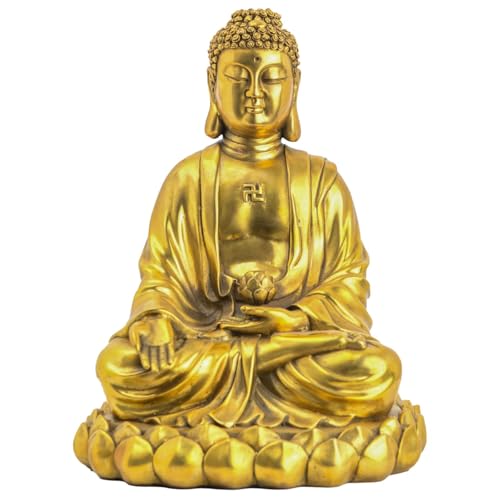 9.8" Meditation Buddha Statue - Brass Sitting Buddha Figurine for Zen Home Decor, Serene Spiritual Living Room Accent, Peaceful Present for Mindfulness Practitioners - color: Amitabha Buddha