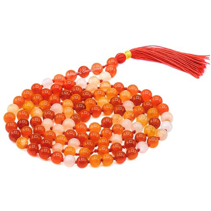 Amazing Gemstone Carnelian Mala Beads - 108 Prayer Beads for Meditation and Mindfulness Practice, Handcrafted Mala Beads with Natural Gemstones for Spiritual Healing and Relaxation (Knotted) - color: Carnelian, style: Knotted