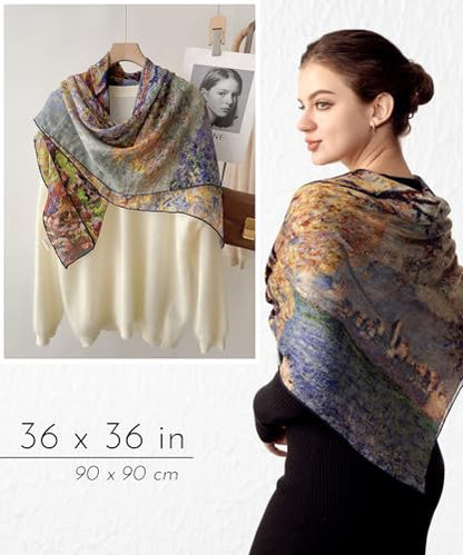 PoeticEHome Cashmere Scarf Wrap 36"x36" - Featherlight & Wrinkle-Free Artistic Square Shawl for Travel & Office, Gift Ready - color: Antibes - 36"
