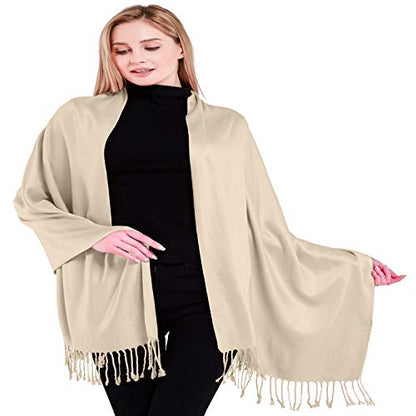 CJ Apparel Solid Color Tassels Design Nepalese Shawl Scarf Wrap Stole Throw Head Wrap Pashmina Gift Hand Made in Nepal New - color: Champagne