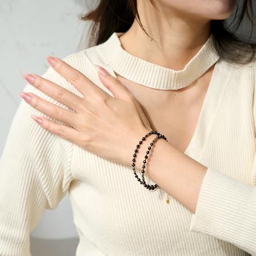 Farfume Beaded Bracelets for Women, Chakra Crystal 4mm Beads Gemstone Natural Stone Bead Spiritual Jewelry Gifts for Women - color: Black Tourmaline-Safety & Shielding