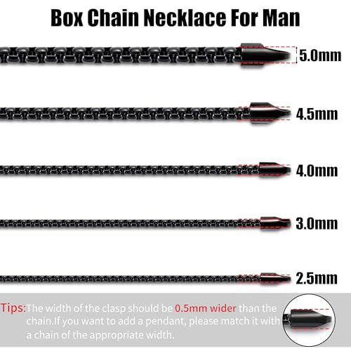 Fiusem Box Chain for Men, Silver Tone/14K Gold Plated/Black Stainless Steel Necklace for Men and Women, Width 2/2.5/3/4/5mm, Length 18-28 Inches