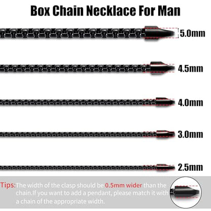 Fiusem Box Chain for Men, Silver Tone/14K Gold Plated/Black Stainless Steel Necklace for Men and Women, Width 2/2.5/3/4/5mm, Length 18-28 Inches