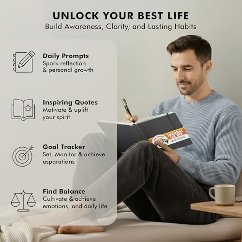 Journal for Men & Women – Premium Vegan Leather 184 Pages Guided Journal with Daily Prompts for Graditude, Mental Wellness, Reflection, Goal-Setting, Mindfulness, and Motivation for Growth