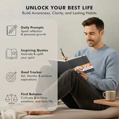 Journal for Men & Women – Premium Vegan Leather 184 Pages Guided Journal with Daily Prompts for Graditude, Mental Wellness, Reflection, Goal-Setting, Mindfulness, and Motivation for Growth