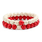 2Pcs Matte Lava Rock Volcanic Stone Beads Stretch Bracelet Stacking Frosted Gemstone Turquoise Seed Bracelet for Men Women Couple Stress Relief Aromatherapy Jewelry Gift - color: D red white