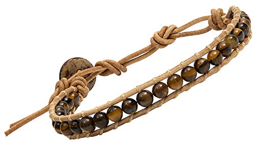 Infinityee888 Leather Bracelet Light Brown Wrap Beads Natural Stone Adjustable for Men Women Teen Yoga Handmade Bohemian Gypsy Boho - color: Brown