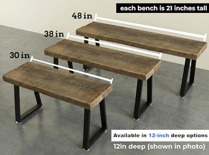 Rustic Revival Reclaimed Barnwood Bench, Solid Wood with Metal Base, Modern Farmhouse Style, 2-Inch Thick Top, for Entryway, Bedroom, Living Room (30x12) - size: 30x12