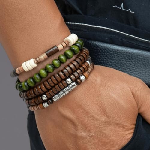 Long tiantian Beaded Bracelets for Men Wooden Bead Bracelets Stackable Layered Stretch Bracelet Trendy Wooden Jewelry Gift for Men - color: F-Bead Bracelets
