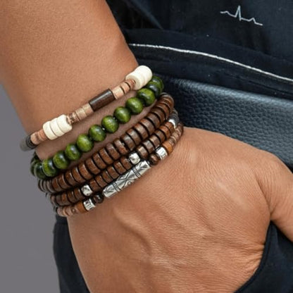 Long tiantian Beaded Bracelets for Men Wooden Bead Bracelets Stackable Layered Stretch Bracelet Trendy Wooden Jewelry Gift for Men - color: F-Bead Bracelets