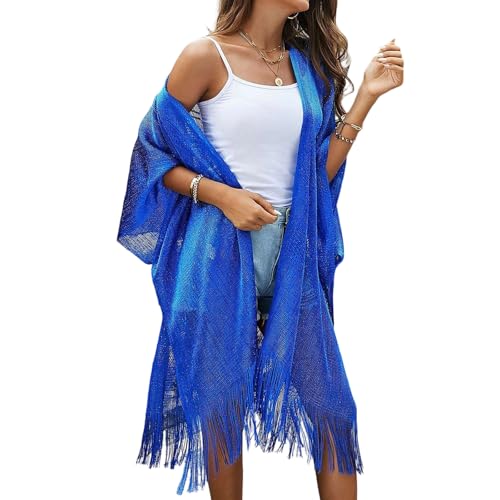Sparkle Metallic Evening Shawls for Women formal Party Dresses Beach Travel Cardigan Shawl Wrap for Swimsuit - color: R-royal Blue