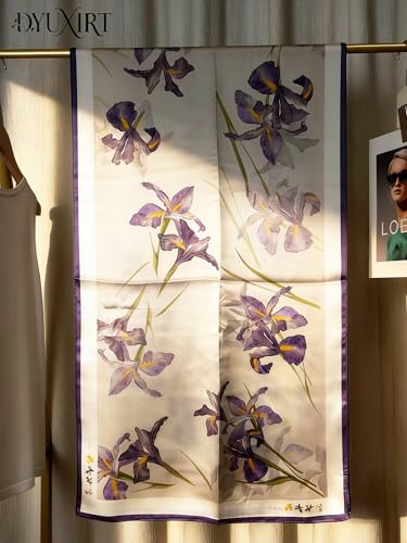 100% Mulberry Silk Oversized Women’s Sun-Shielding Shawl Formal Evening Neckwear Featherlight Airy - color: N13-violet Bloom Scarf（69" X 21"inch）