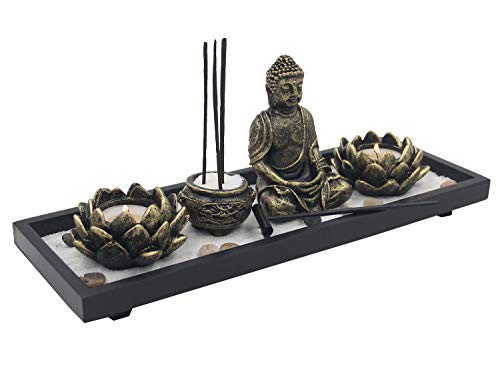 DharmaObjects Zen Garden Buddha Statue Lotus Tea Light Candle and Incense Holder Complete Set Home Décor Gift
