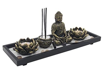 DharmaObjects Zen Garden Buddha Statue Lotus Tea Light Candle and Incense Holder Complete Set Home Décor Gift