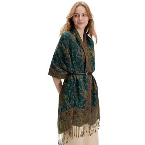zero season Boho Paisley Pashmina Shawl Wrap Lightweight Scarf for Women, Silky Feel Bohemian Wrap for Travel & Daily Wear - color: Emerald Green