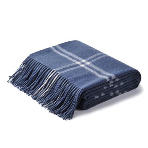 CUDDLE DREAMS Premium Cashmere Throw Blanket with Fringe, Luxuriously Soft (Plaid Blue) - color: Plaid Blue