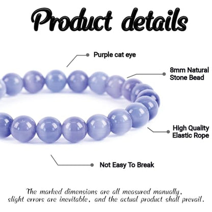 Natural Energy Healing Stone Charm Bracelet 8mm Natural Energy Healing Lava Rock Bracelet - Unisex - color: ZLY-Purple cat's eye