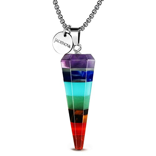 JADENOVA 7 Chakra Stones Necklace Gemstone Pendant Necklace Energy Healing Crystal Divination Pendulum For Women (Cone Hexagonal, 18 Inches Stainless Steel Chain) - style: Cone-shaped 7 Chakra Pendant Necklace