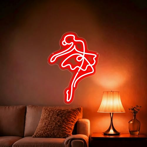 Ballerina Neon Sign, Personalized Ballet Dancer Gifts, USB Powered Light For Dance Studio, Aesthetic Pink Wall Art, Gymnastics Room, Salon, Beauty Spa Decor, Feminist Gift Girl Power Light-16.5" x 11.8" - color: Ballet-Red