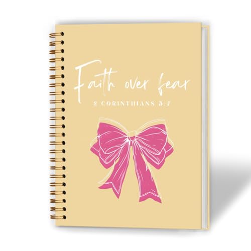 XUNLURY Faith over Fear Coquette Pink Bow Christian Notebook, Inspirational Christian Journal Gifts for Women, Preppy Prayer Journal, Bible Study Hardcover Spiral Notebooks, 5.5x8.3 Inch - color: Color_E