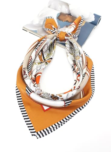 ANDANTINO 100% Pure Mulberry Silk Scarf 35" Large Square Lightweight Headscarf –Women’s Hair Wraps-With Gift Packed - color: Belts-orange