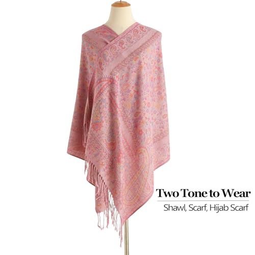 Paisley Pashmina Rave Shawl Scarf-Women's Reversible Ethnic Jacquard Pashmina Wraps for Travel - color: C#.rose Pink