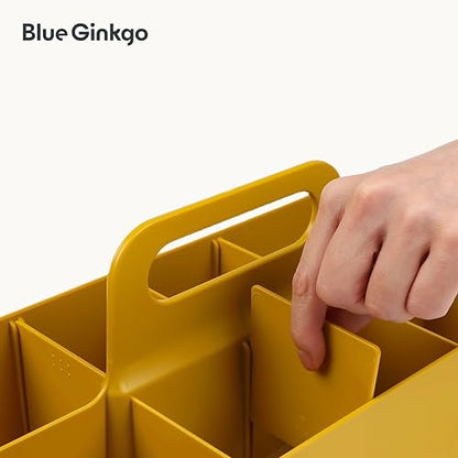 BLUE GINKGO Stackable Organizer Caddy – Korean-Made Portable Tote for Bathroom, Office, Crafts, or School Supplies (Long Rectangle, Yellow)