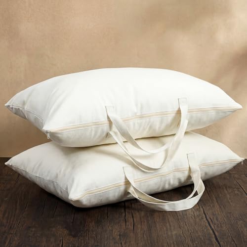 2 Pack 100% Cotton 20"x 30" Canvas Travel Pillow Storage Bag with Handles for Home Travel Beddings Comforters Blankets Saree Linens Organizer Thick Soft Breathable Closet Organizer Bag
