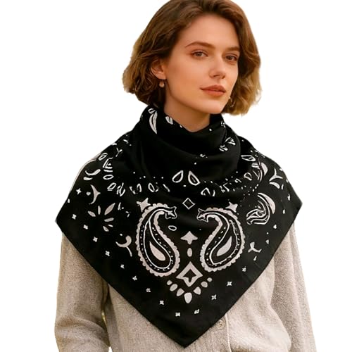 35" Head Scarf Large Square Scarf Like Cotton Hairscarf Fashion Scarves Bandana Night Sleeping Wraps for Women B01 - color: Black Paisley
