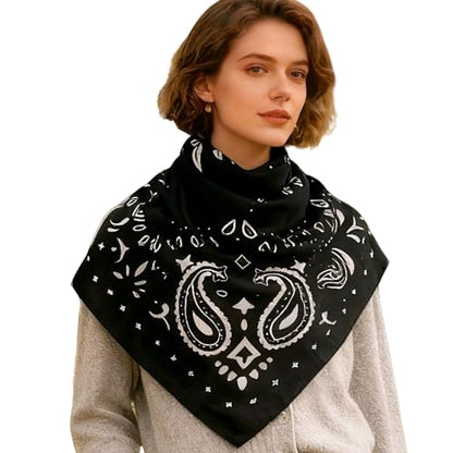 35" Head Scarf Large Square Scarf Like Cotton Hairscarf Fashion Scarves Bandana Night Sleeping Wraps for Women B01 - color: Black Paisley
